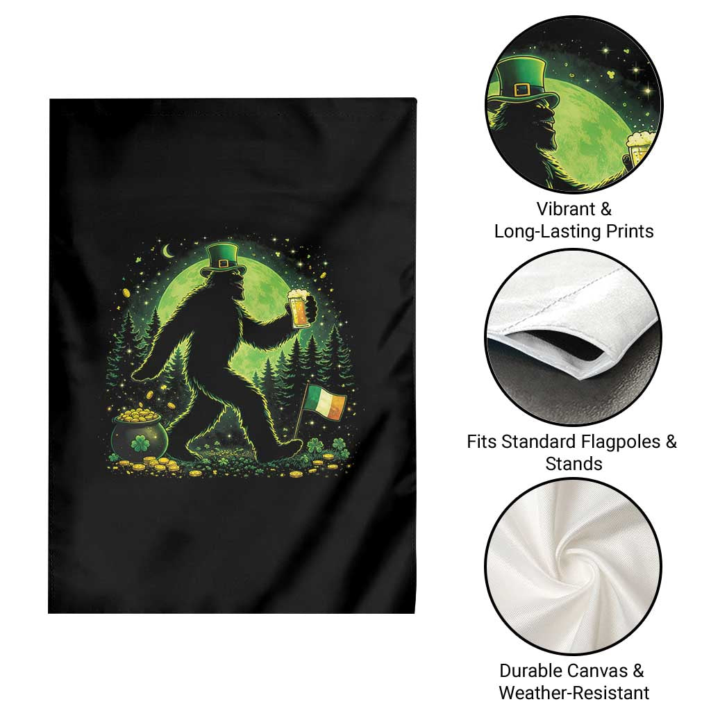 Funny Bigfoot St Patricks Day Garden Flag Sasquatch Drinking Green Beer Lover