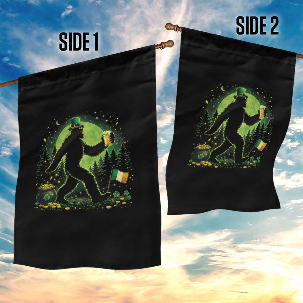 Funny Bigfoot St Patricks Day Garden Flag Sasquatch Drinking Green Beer Lover