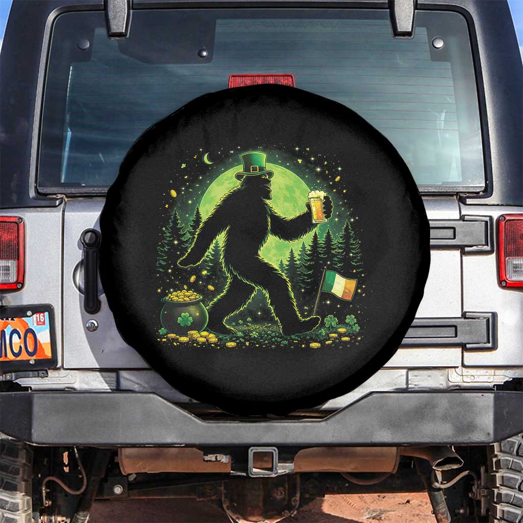 Funny Bigfoot St Patricks Day Spare Tire Cover Sasquatch Drinking Green Beer Lover