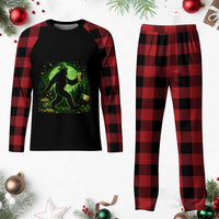 Funny Bigfoot St Patricks Day Plaid Pajama Set Sasquatch Drinking Green Beer Lover