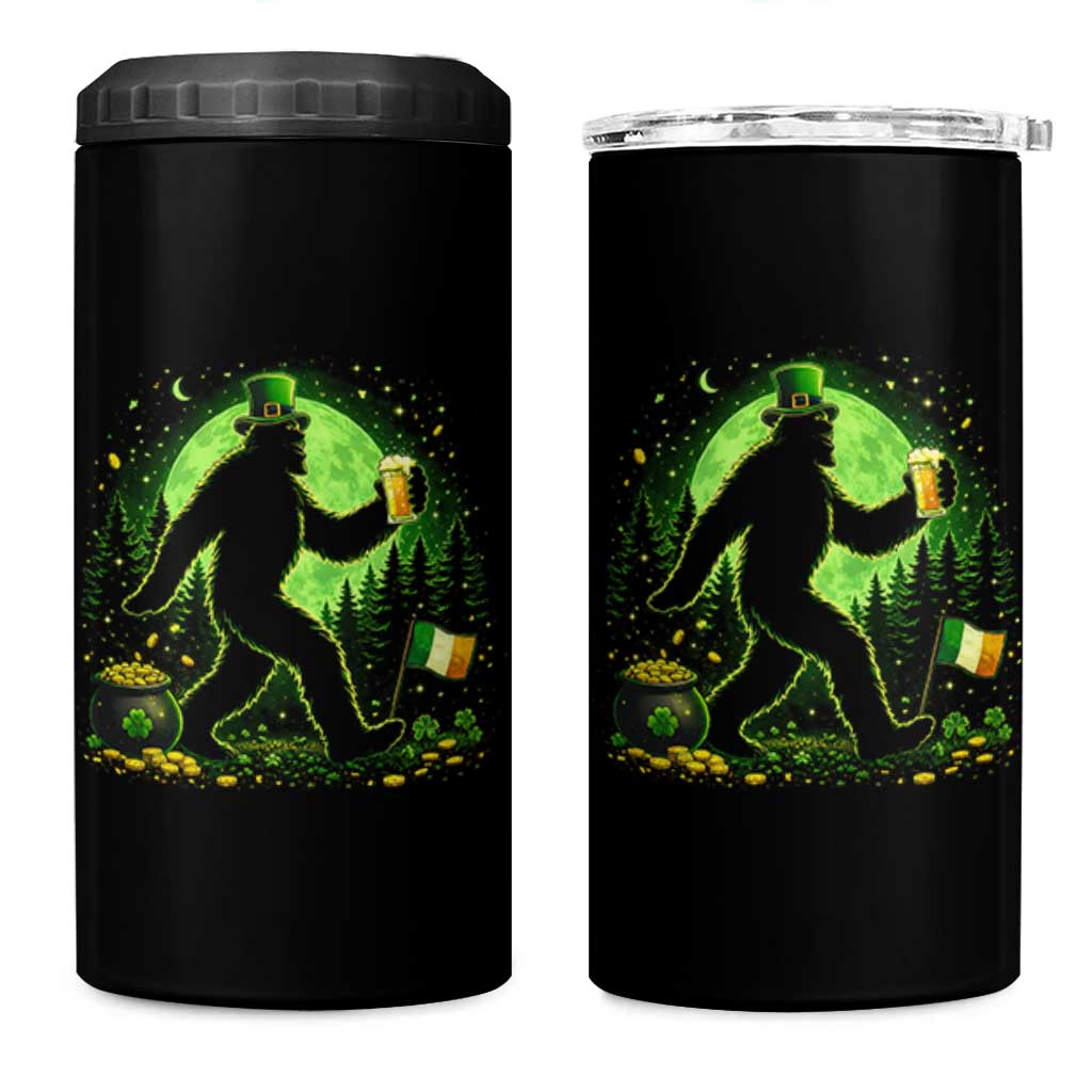 Funny Bigfoot St Patricks Day 4 in 1 Can Cooler Tumbler Sasquatch Drinking Green Beer Lover