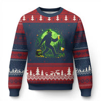 Funny Bigfoot St Patricks Day Ugly Christmas Sweater Sasquatch Drinking Green Beer Lover
