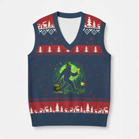 Funny Bigfoot St Patricks Day V-Neck Knit Sweater Vest Sasquatch Drinking Green Beer Lover