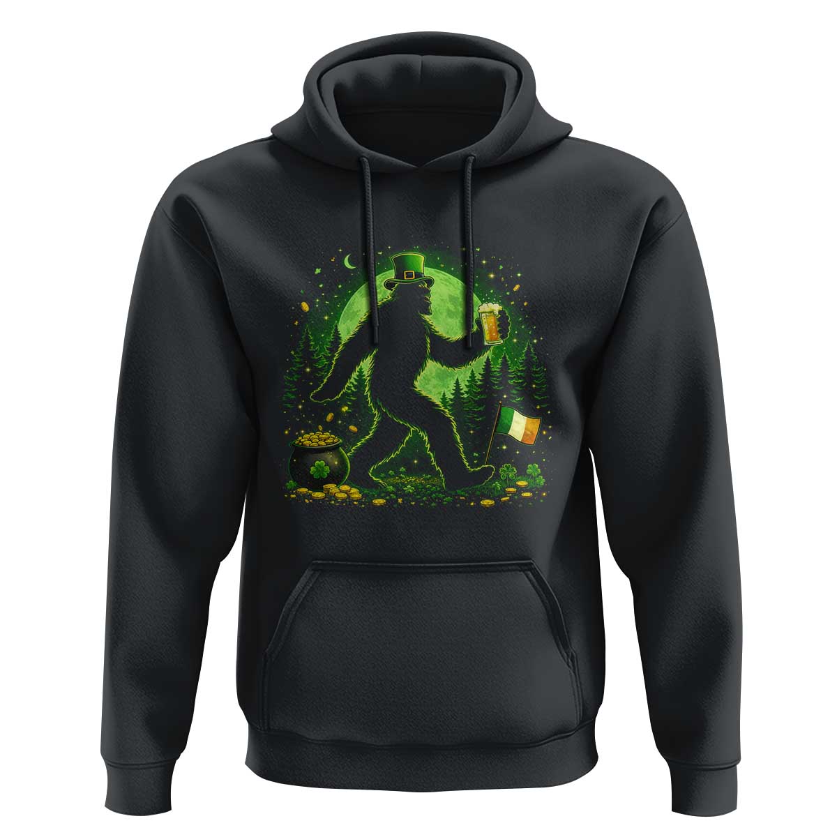Funny Bigfoot St Patricks Day Hoodie Sasquatch Drinking Green Beer Lover