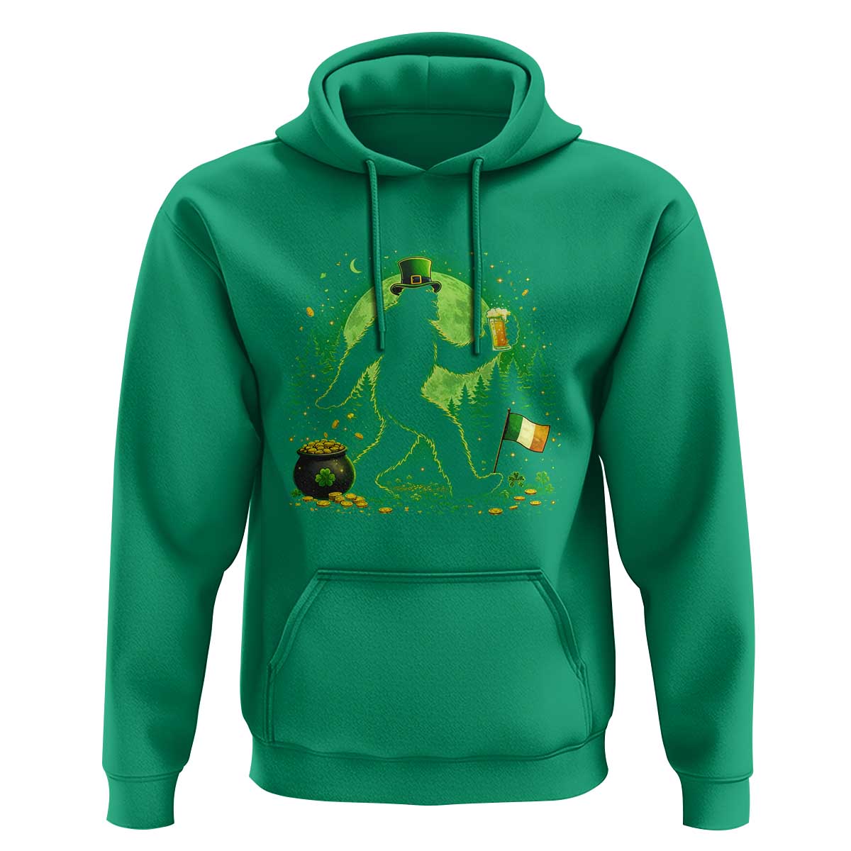 Funny Bigfoot St Patricks Day Hoodie Sasquatch Drinking Green Beer Lover