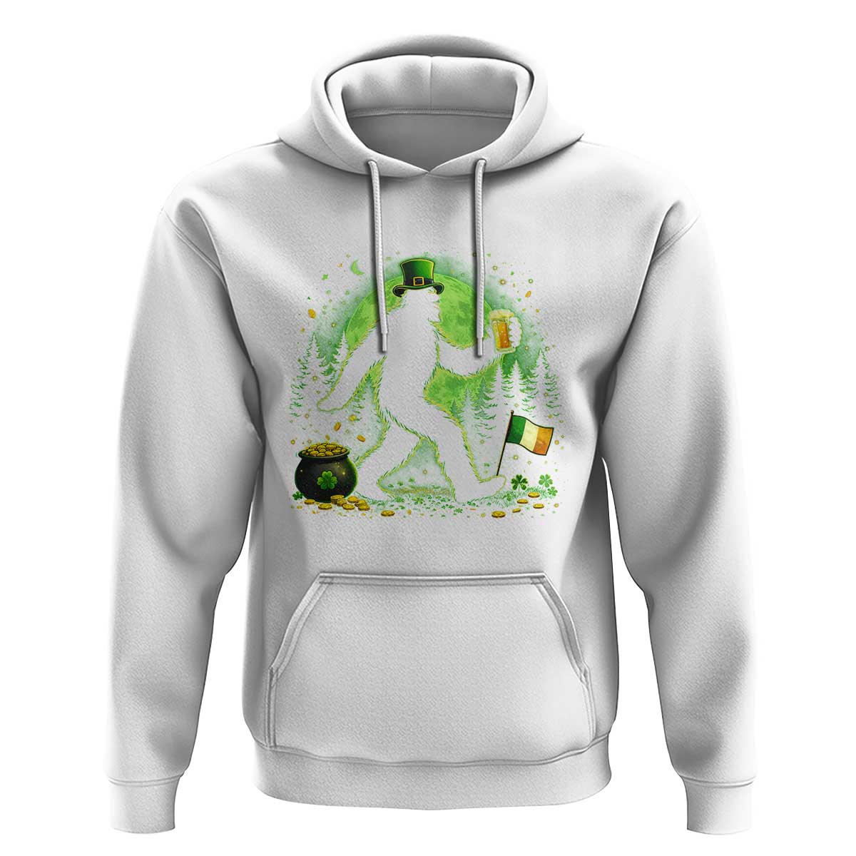 Funny Bigfoot St Patricks Day Hoodie Sasquatch Drinking Green Beer Lover