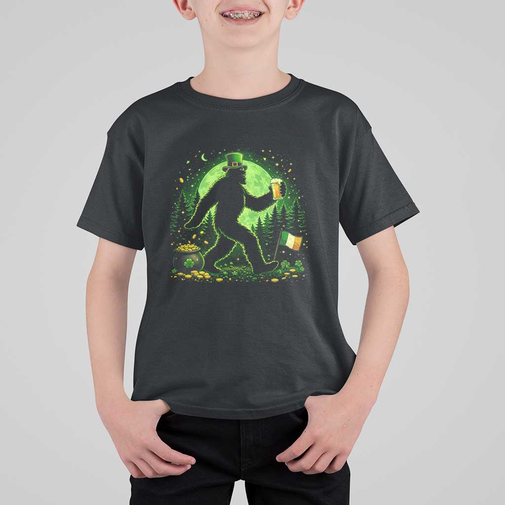 Funny Bigfoot St Patricks Day T Shirt For Kid Sasquatch Drinking Green Beer Lover