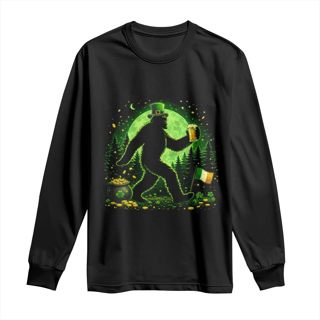 Funny Bigfoot St Patricks Day Long Sleeve Shirt Sasquatch Drinking Green Beer Lover