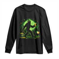Funny Bigfoot St Patricks Day Long Sleeve Shirt Sasquatch Drinking Green Beer Lover