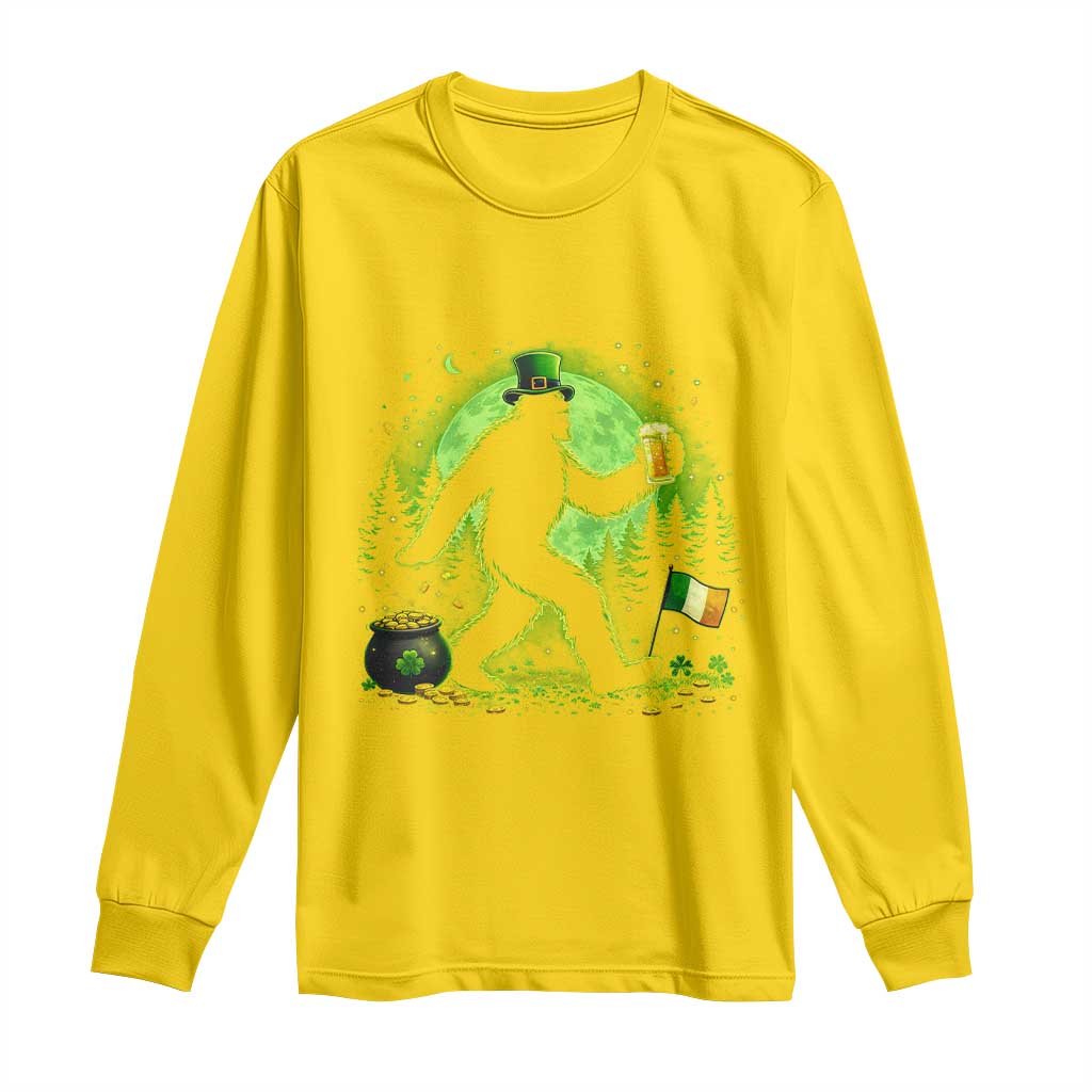 Funny Bigfoot St Patricks Day Long Sleeve Shirt Sasquatch Drinking Green Beer Lover