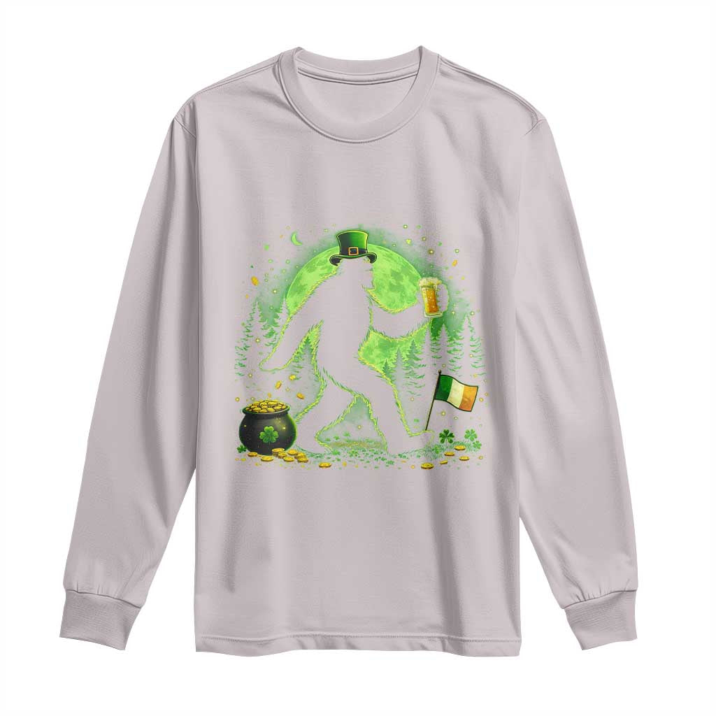 Funny Bigfoot St Patricks Day Long Sleeve Shirt Sasquatch Drinking Green Beer Lover
