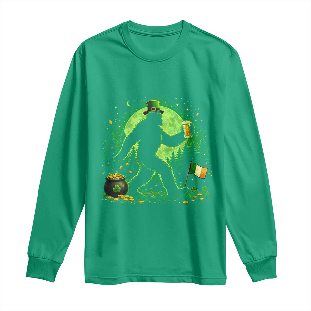Funny Bigfoot St Patricks Day Long Sleeve Shirt Sasquatch Drinking Green Beer Lover