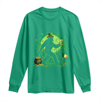Funny Bigfoot St Patricks Day Long Sleeve Shirt Sasquatch Drinking Green Beer Lover