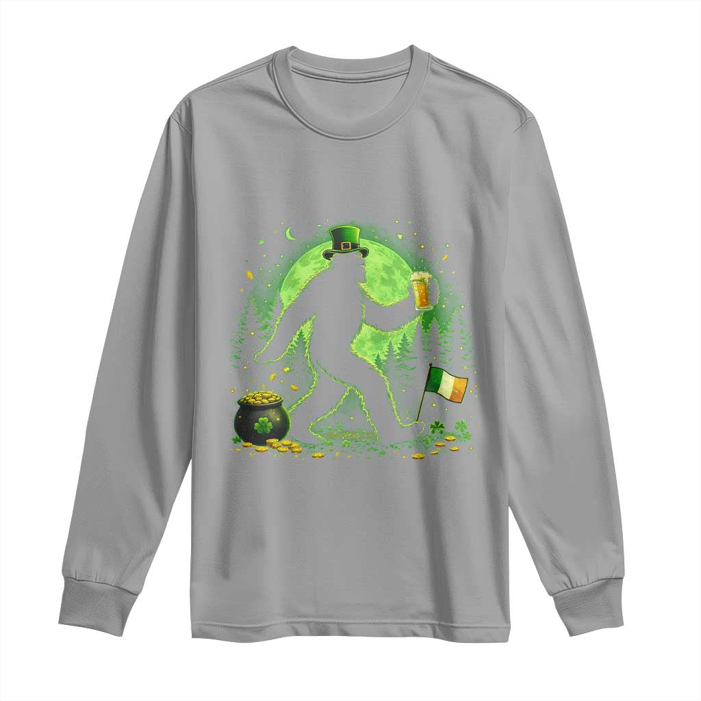 Funny Bigfoot St Patricks Day Long Sleeve Shirt Sasquatch Drinking Green Beer Lover