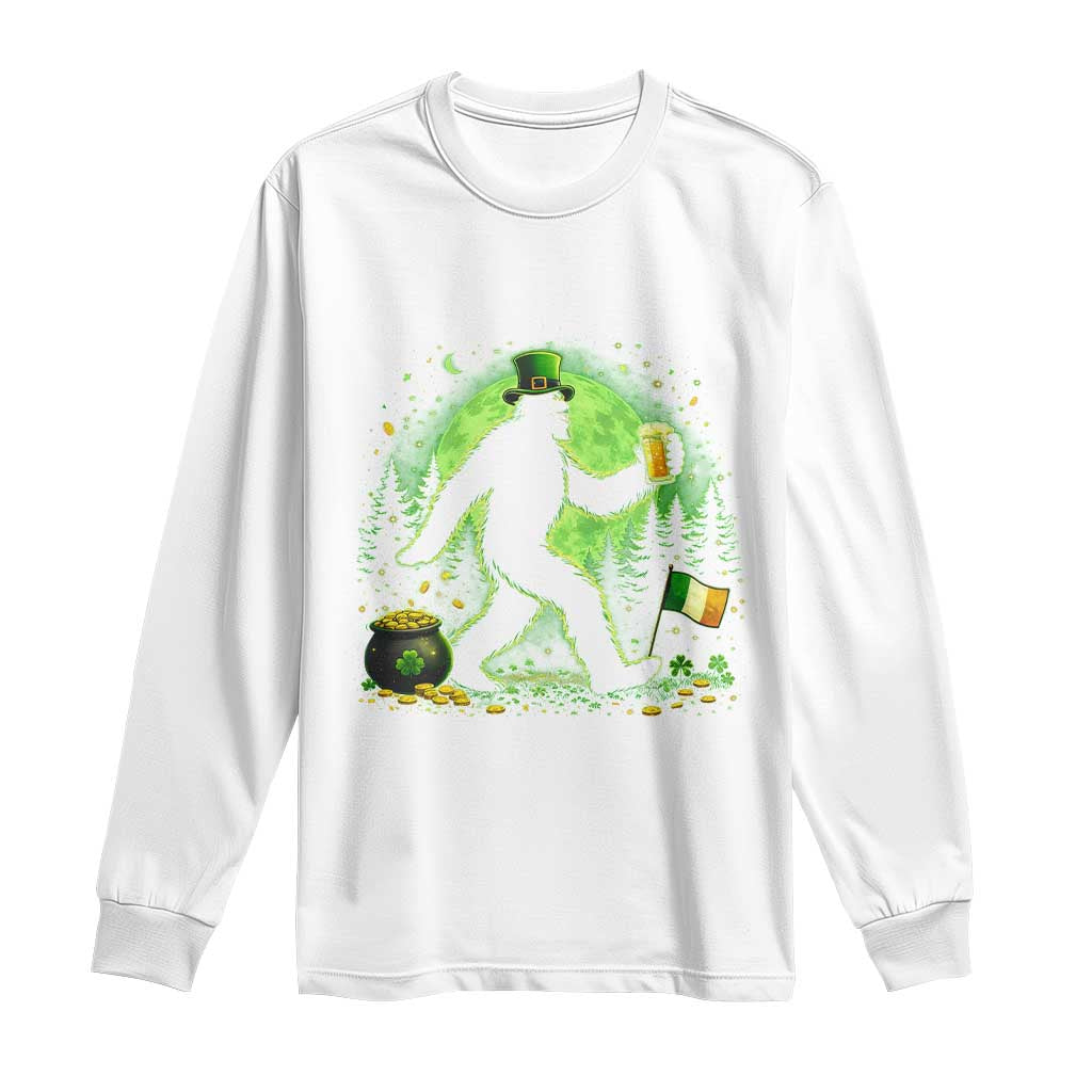 Funny Bigfoot St Patricks Day Long Sleeve Shirt Sasquatch Drinking Green Beer Lover