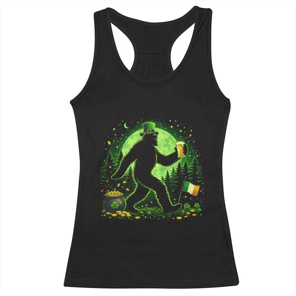 Funny Bigfoot St Patricks Day Racerback Tank Top Sasquatch Drinking Green Beer Lover