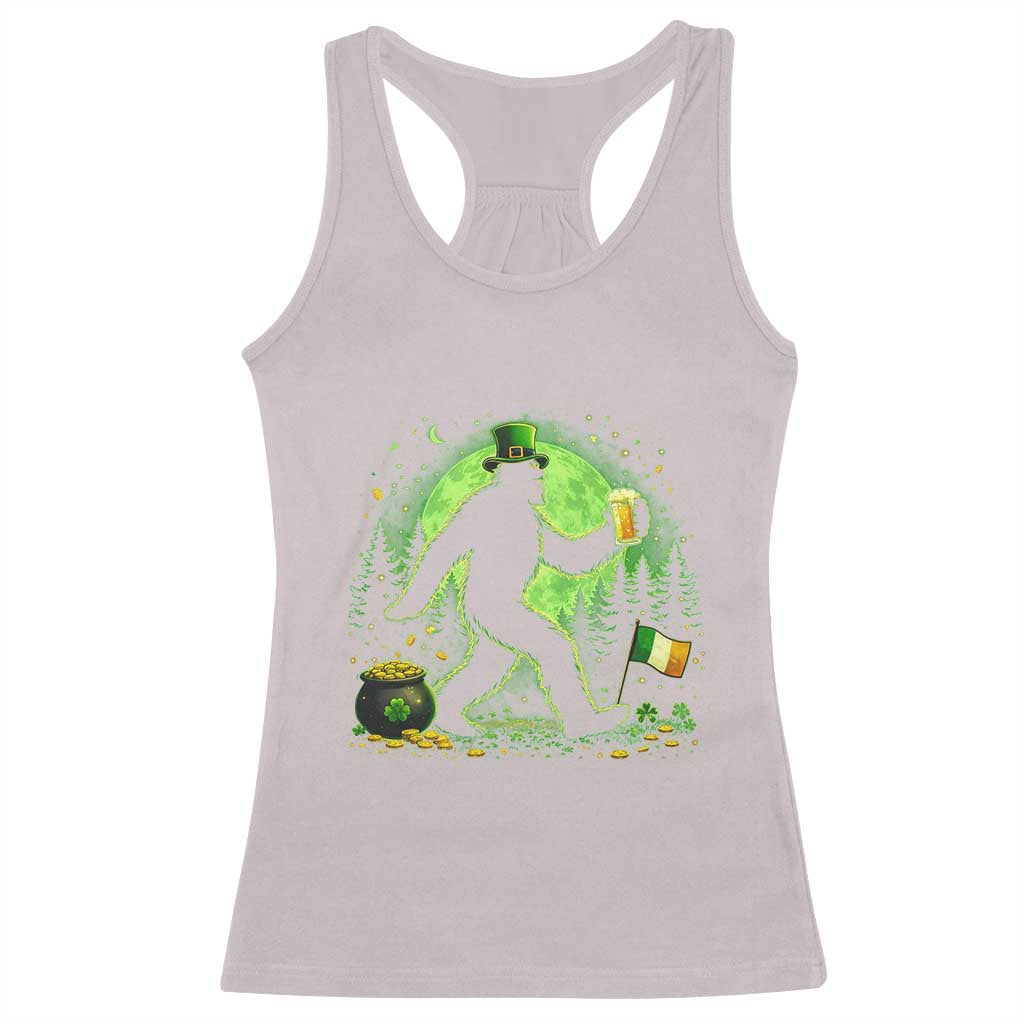 Funny Bigfoot St Patricks Day Racerback Tank Top Sasquatch Drinking Green Beer Lover
