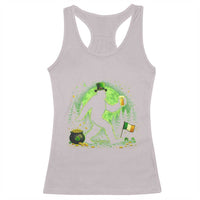 Funny Bigfoot St Patricks Day Racerback Tank Top Sasquatch Drinking Green Beer Lover