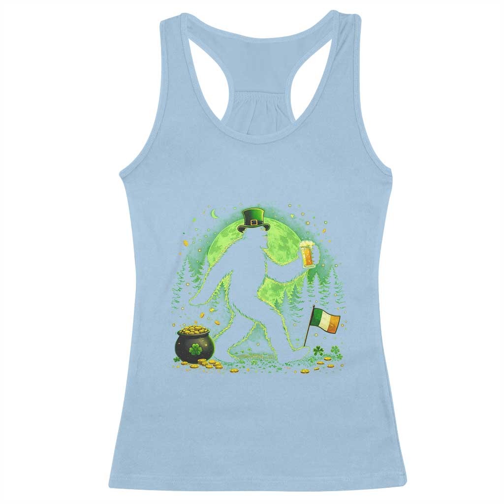 Funny Bigfoot St Patricks Day Racerback Tank Top Sasquatch Drinking Green Beer Lover