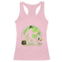 Funny Bigfoot St Patricks Day Racerback Tank Top Sasquatch Drinking Green Beer Lover