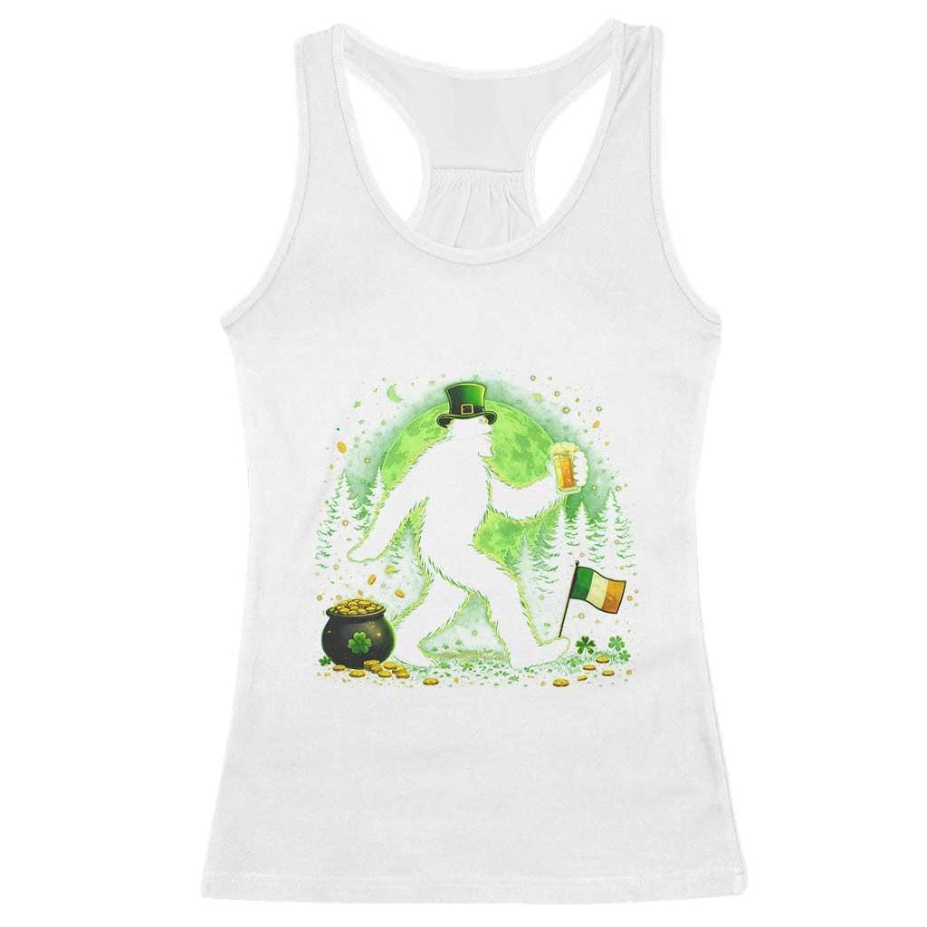 Funny Bigfoot St Patricks Day Racerback Tank Top Sasquatch Drinking Green Beer Lover