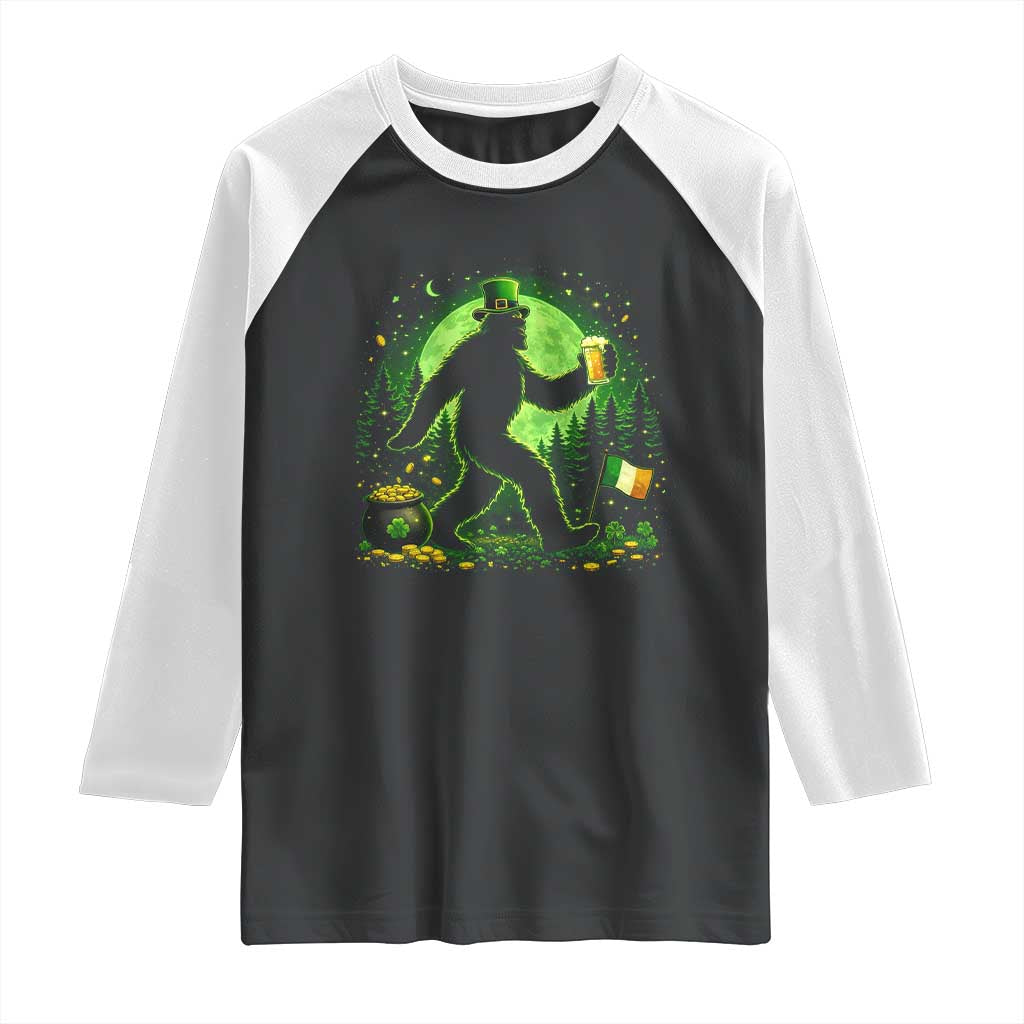 Funny Bigfoot St Patricks Day Raglan Shirt Sasquatch Drinking Green Beer Lover