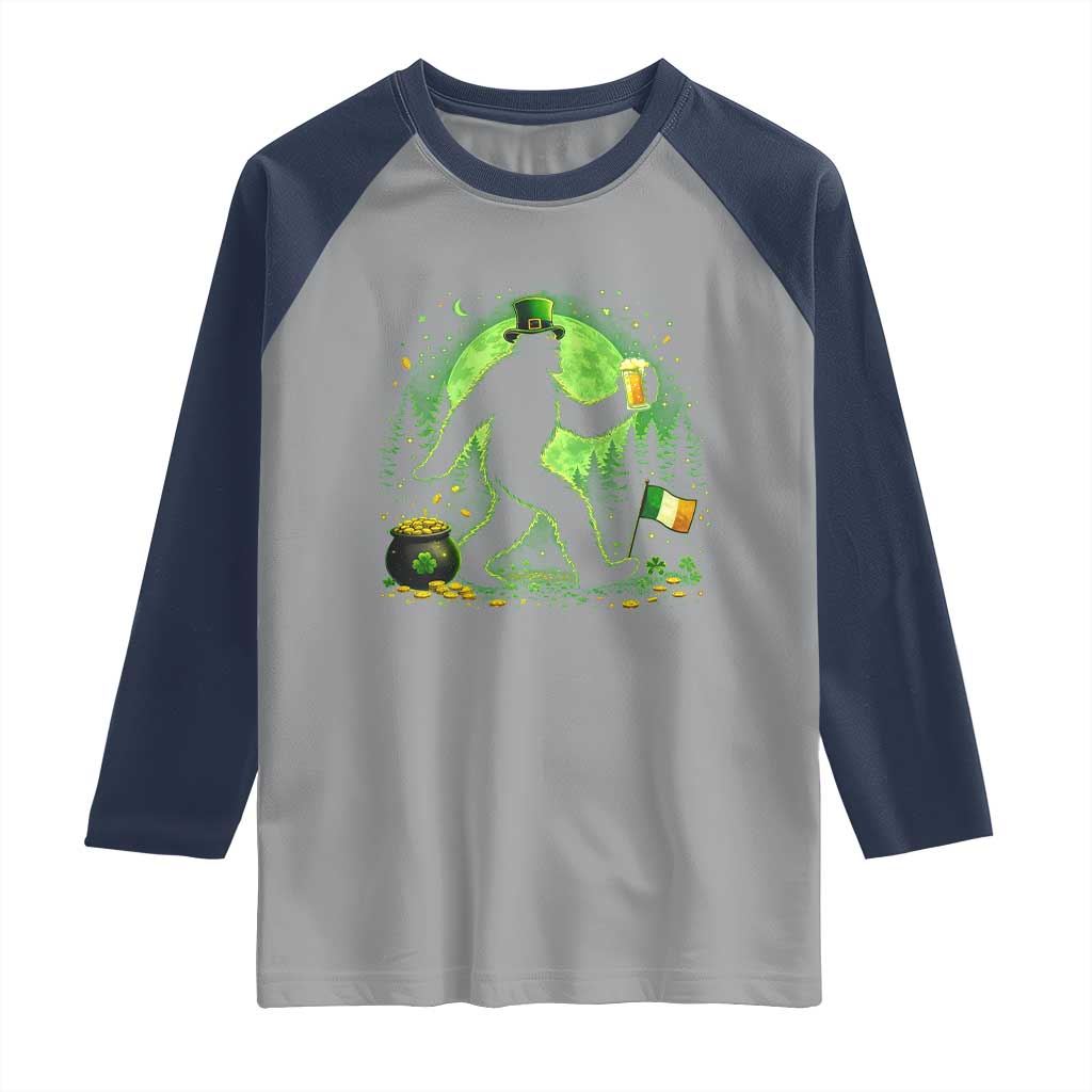 Funny Bigfoot St Patricks Day Raglan Shirt Sasquatch Drinking Green Beer Lover