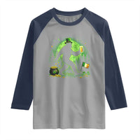 Funny Bigfoot St Patricks Day Raglan Shirt Sasquatch Drinking Green Beer Lover