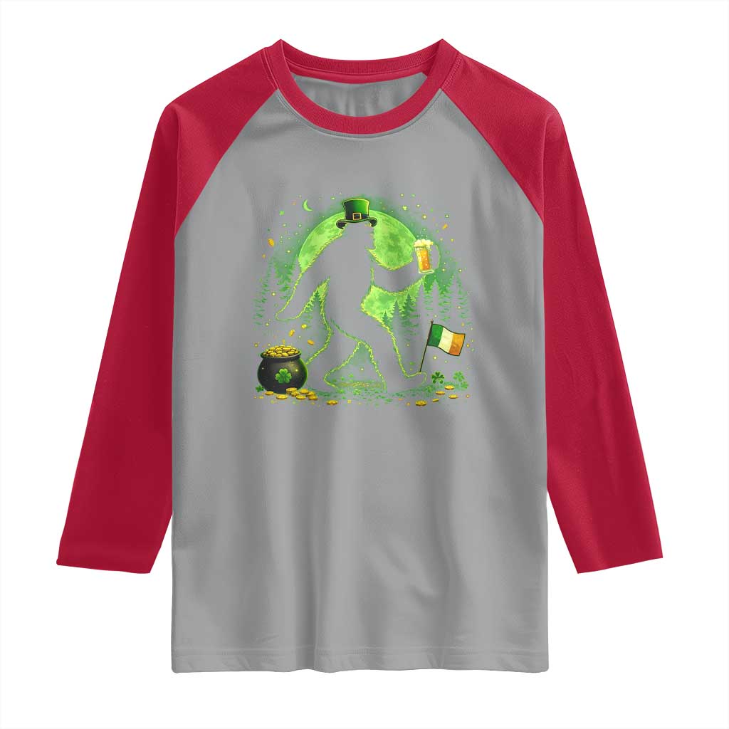 Funny Bigfoot St Patricks Day Raglan Shirt Sasquatch Drinking Green Beer Lover
