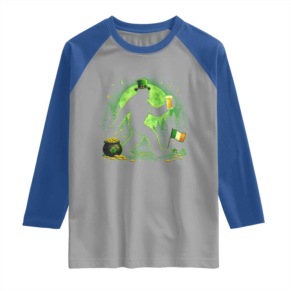 Funny Bigfoot St Patricks Day Raglan Shirt Sasquatch Drinking Green Beer Lover
