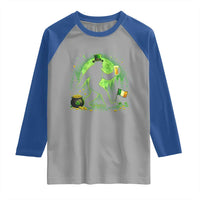 Funny Bigfoot St Patricks Day Raglan Shirt Sasquatch Drinking Green Beer Lover
