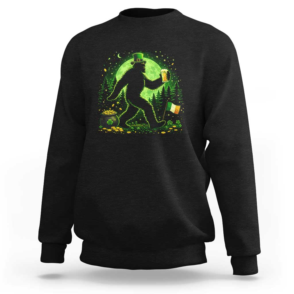 Funny Bigfoot St Patricks Day Sweatshirt Sasquatch Drinking Green Beer Lover