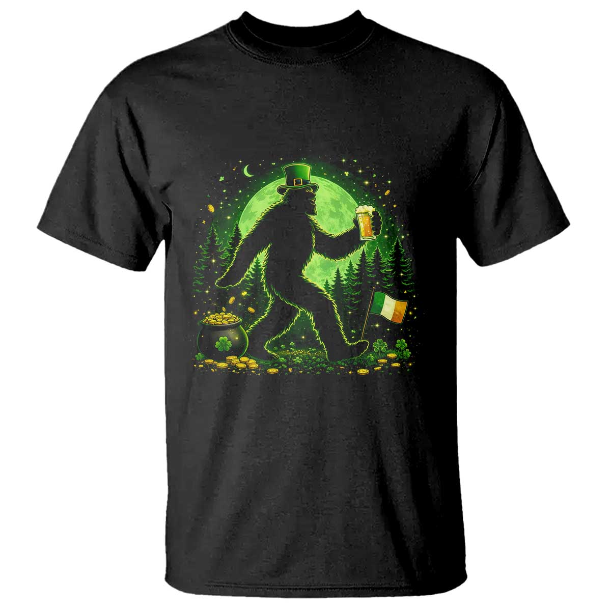 Funny Bigfoot St Patricks Day T Shirt Sasquatch Drinking Green Beer Lover