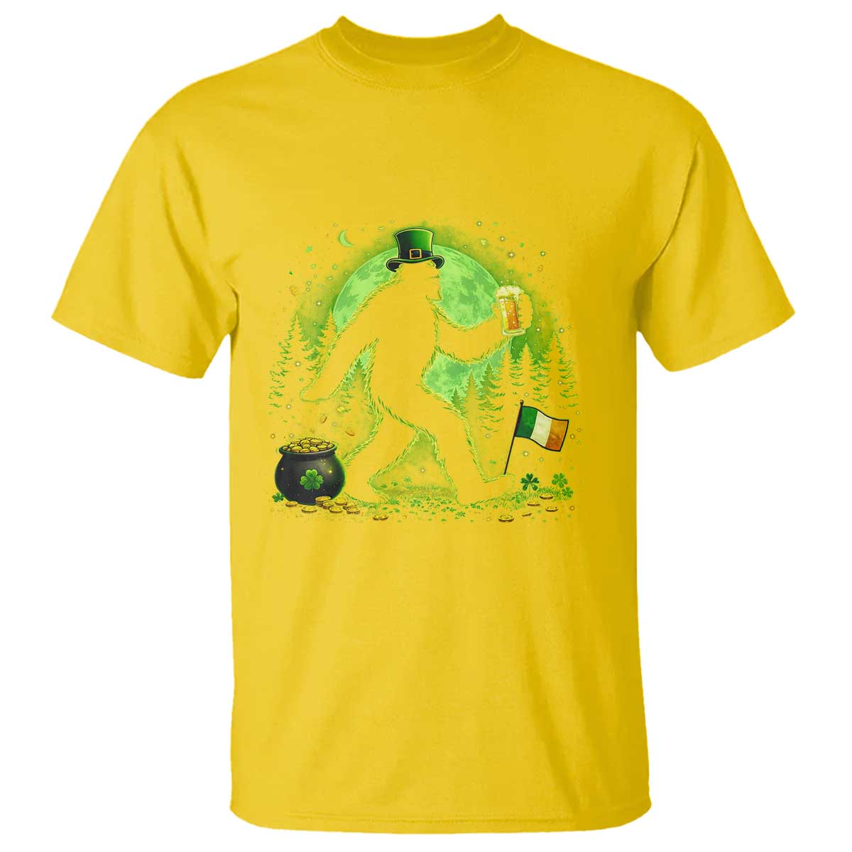 Funny Bigfoot St Patricks Day T Shirt Sasquatch Drinking Green Beer Lover