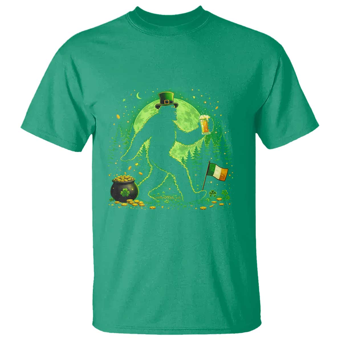 Funny Bigfoot St Patricks Day T Shirt Sasquatch Drinking Green Beer Lover