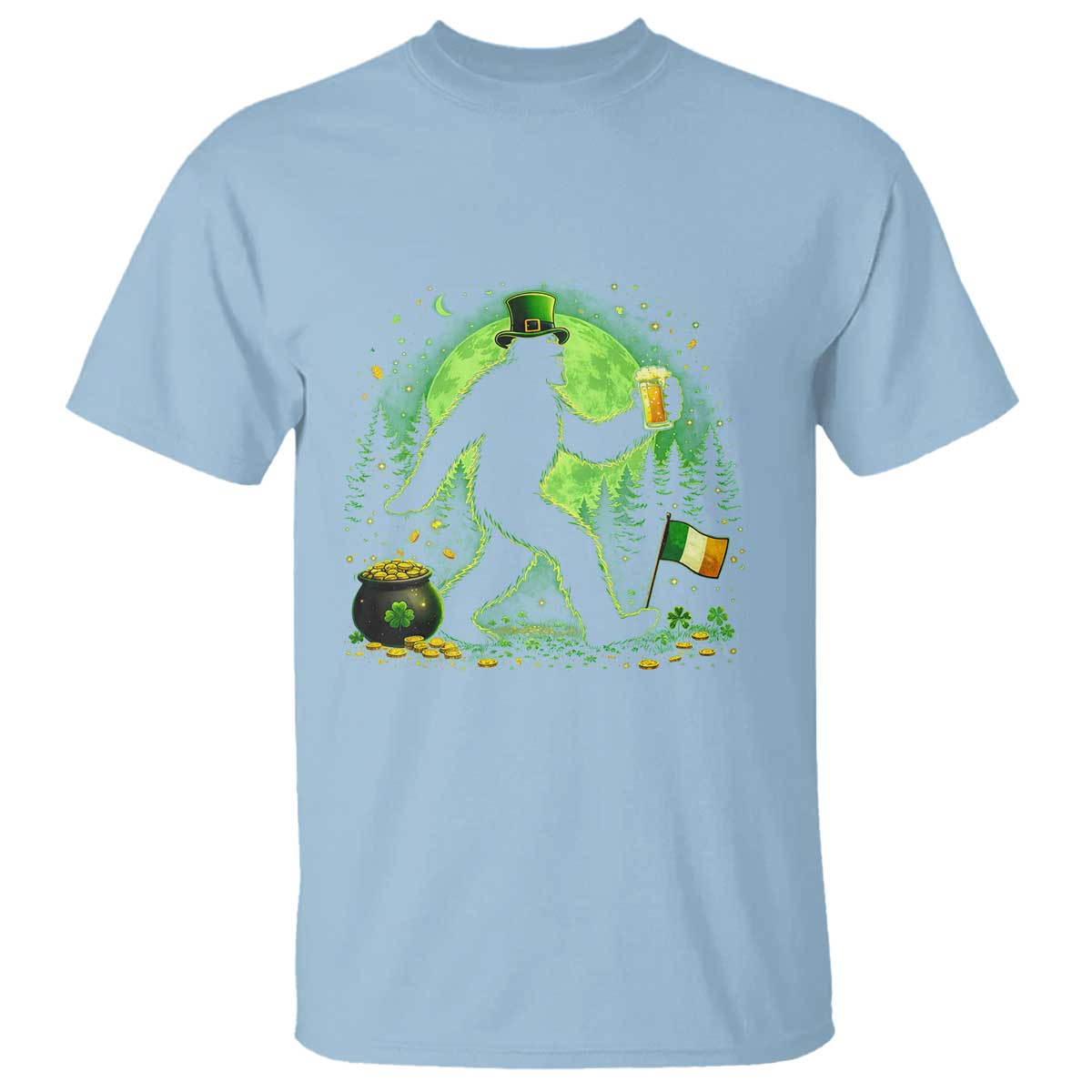 Funny Bigfoot St Patricks Day T Shirt Sasquatch Drinking Green Beer Lover
