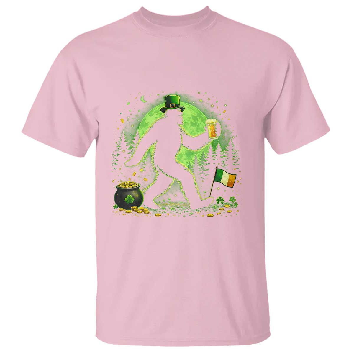 Funny Bigfoot St Patricks Day T Shirt Sasquatch Drinking Green Beer Lover