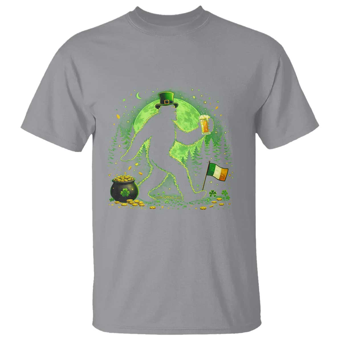 Funny Bigfoot St Patricks Day T Shirt Sasquatch Drinking Green Beer Lover