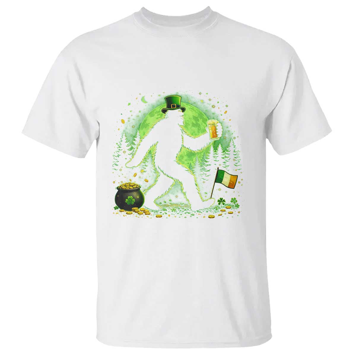 Funny Bigfoot St Patricks Day T Shirt Sasquatch Drinking Green Beer Lover