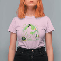 Funny Bigfoot St Patricks Day T Shirt For Women Sasquatch Drinking Green Beer Lover