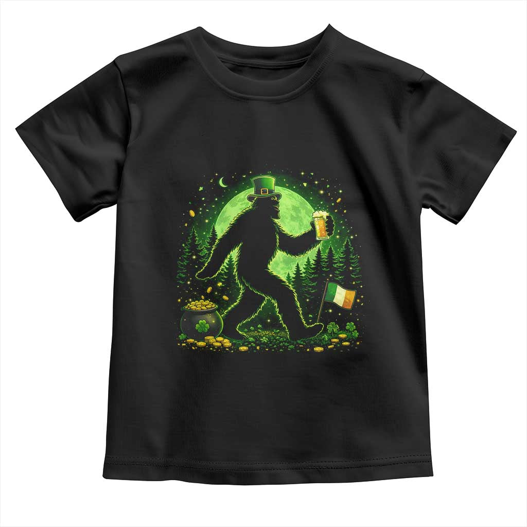 Funny Bigfoot St Patricks Day Toddler T Shirt Sasquatch Drinking Green Beer Lover
