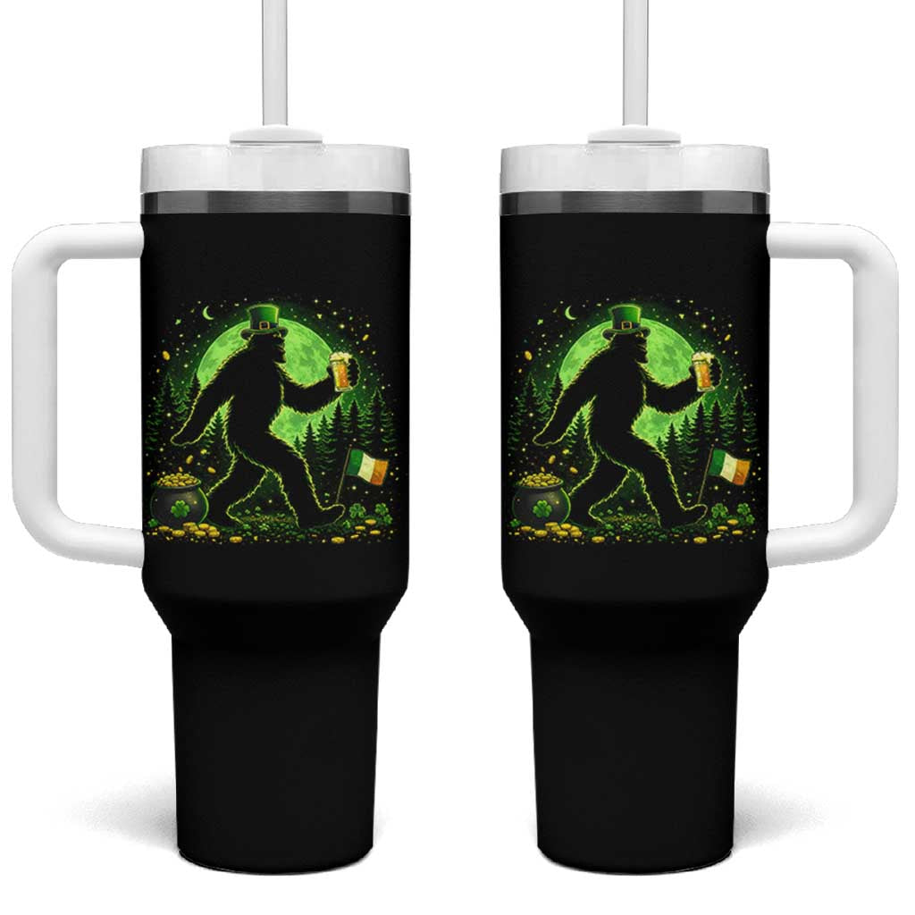Funny Bigfoot St Patricks Day Tumbler With Handle Sasquatch Drinking Green Beer Lover