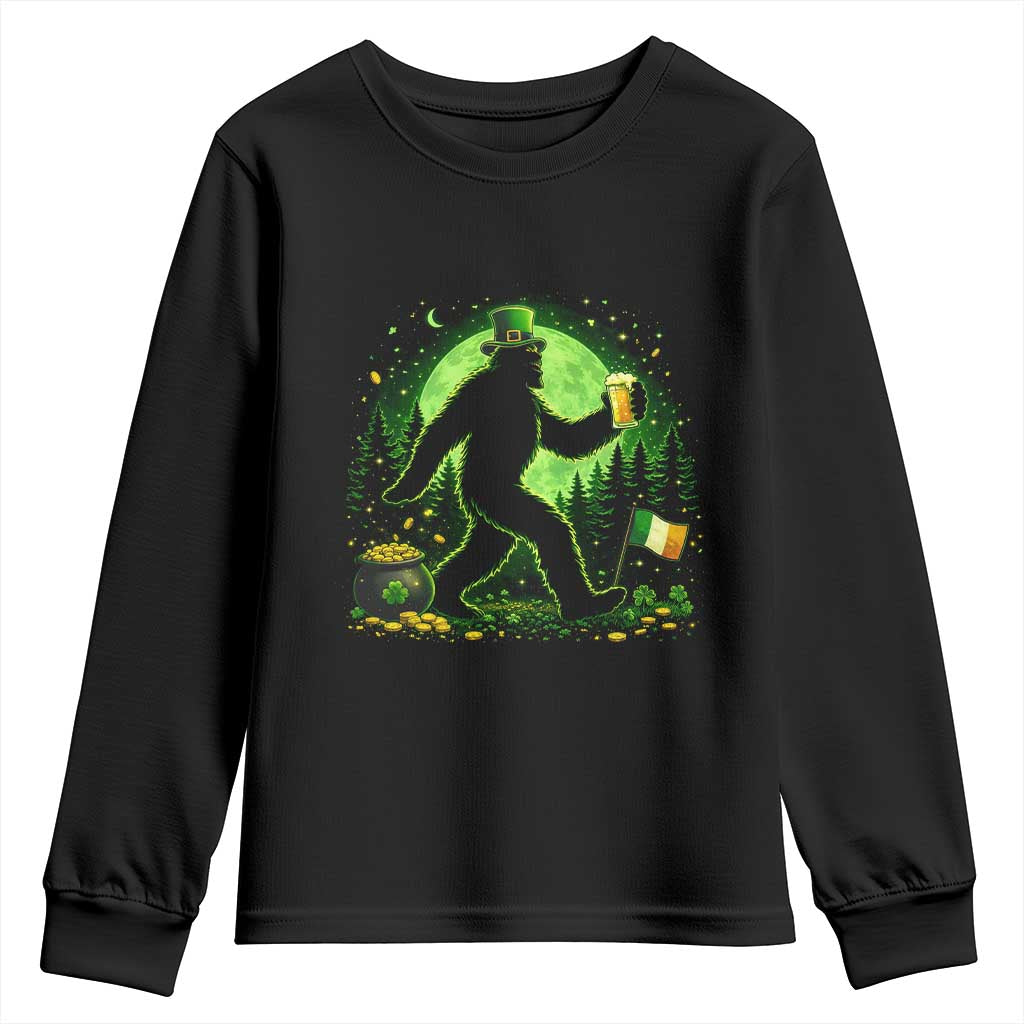 Funny Bigfoot St Patricks Day Youth Sweatshirt Sasquatch Drinking Green Beer Lover