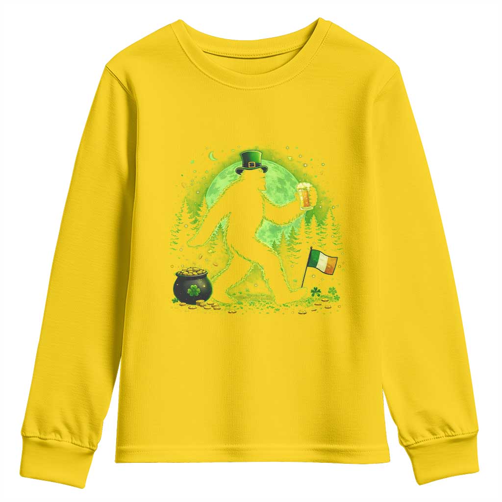 Funny Bigfoot St Patricks Day Youth Sweatshirt Sasquatch Drinking Green Beer Lover