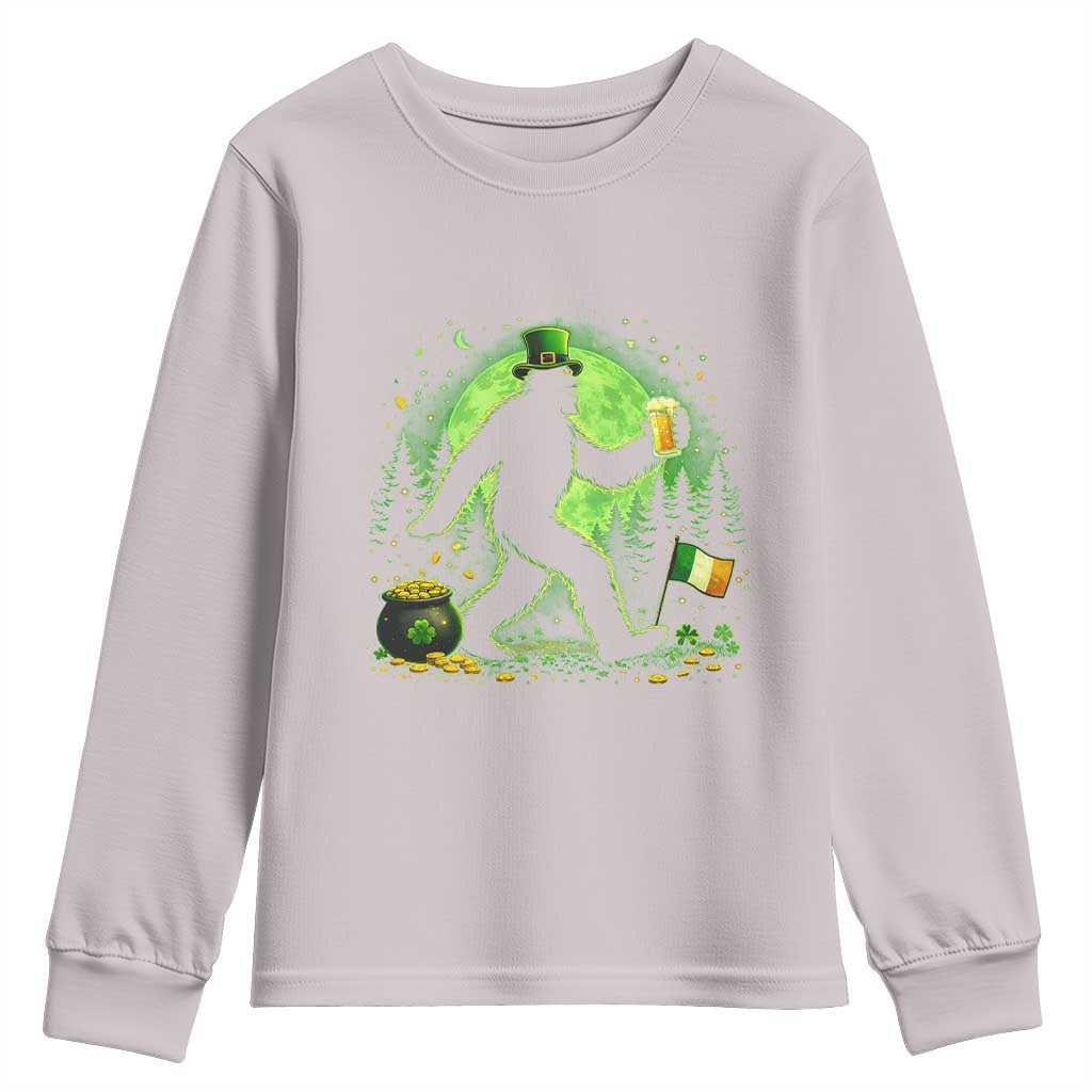 Funny Bigfoot St Patricks Day Youth Sweatshirt Sasquatch Drinking Green Beer Lover