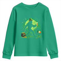 Funny Bigfoot St Patricks Day Youth Sweatshirt Sasquatch Drinking Green Beer Lover