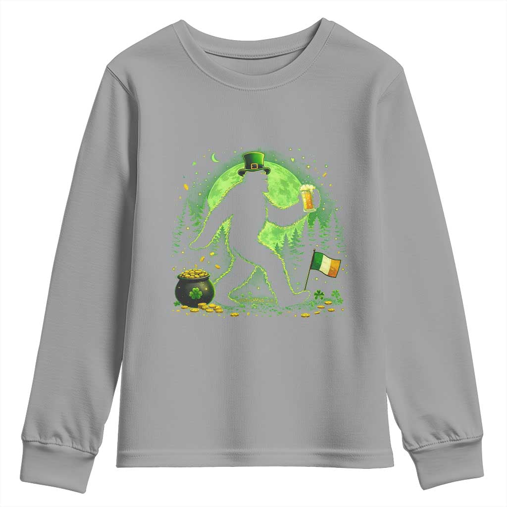 Funny Bigfoot St Patricks Day Youth Sweatshirt Sasquatch Drinking Green Beer Lover