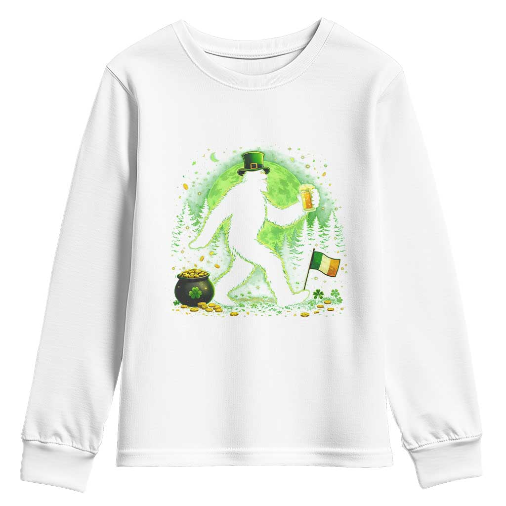 Funny Bigfoot St Patricks Day Youth Sweatshirt Sasquatch Drinking Green Beer Lover