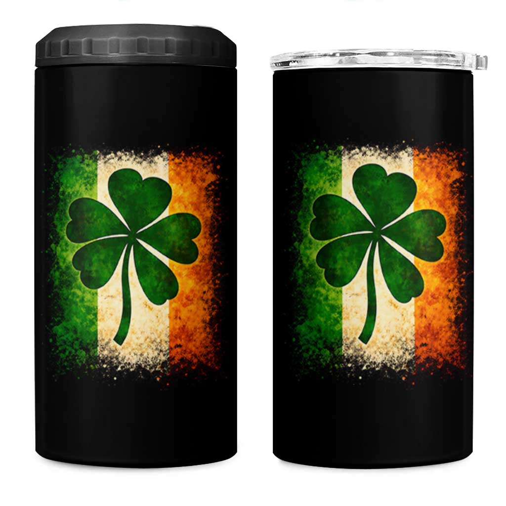 Retro Ireland Shamrock Irish Flag St Patricks Day 4 in 1 Can Cooler Tumbler