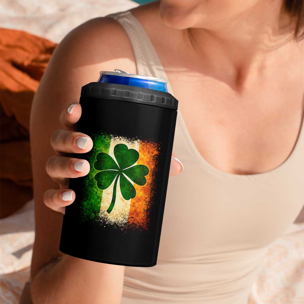 Retro Ireland Shamrock Irish Flag St Patricks Day 4 in 1 Can Cooler Tumbler
